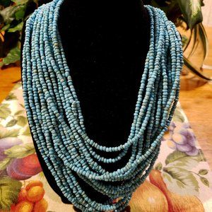 Vintage Turquoise Glass Bead Multi Strand Necklace